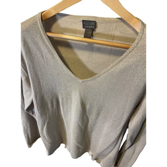 Additions by Chico's Gold Metallic V Neck Long Sleeve Knit Sweater Sz XL - Picture 4 of 8